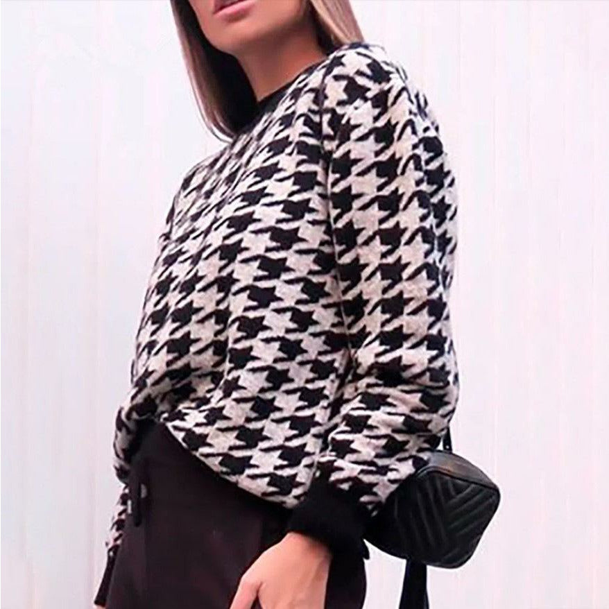 Knitted Houndstooth Sweater - Zea Original